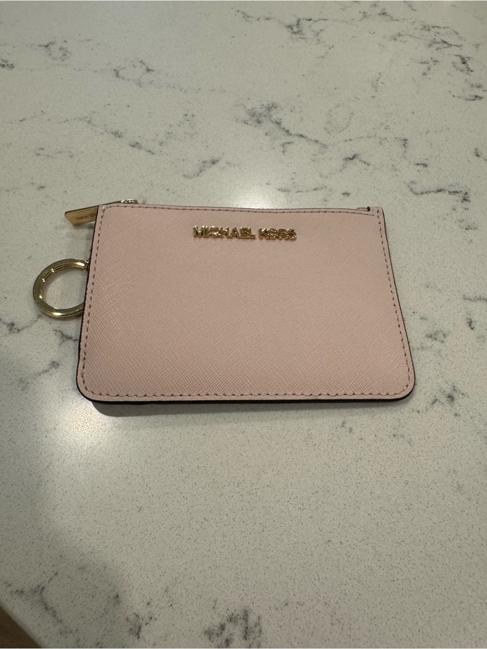 NWOT Michael Kors Powder Blush Leather Zip Card Holder with Gold Key Ring